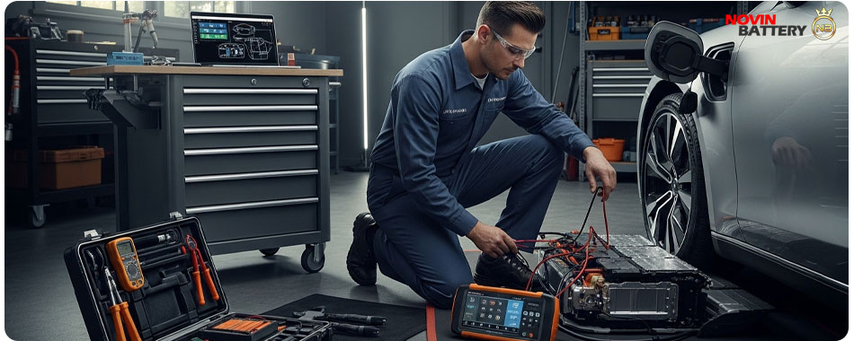 تأثیر ضعیف شدن دینام بر عمر باتری: چگونه سلامت دینام را تست و عیبیابی کنیم؟ (تضمین تست رایگان نوین باتری) 4 تکنسین نوین باتری در حال ارائه خدمات تست سلامت دینام رایگان در تبریز